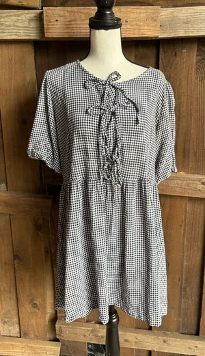 Violet Skies Cottagecore Black and White Gingham Dress thumbnail 1