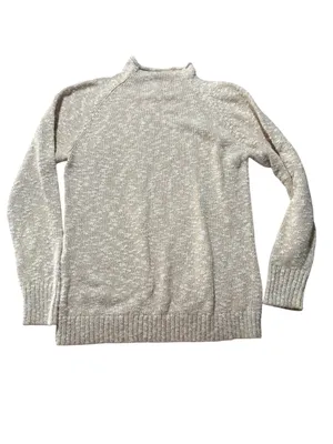 L.L. Bean women's medium Cream Beige Marled Turtleneck Sweater knit cotton thumbnail 9