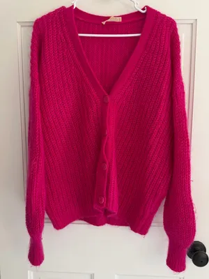 Sézane Pink Kid Mohair Merino Wool Button Cardigan Sweater Size S thumbnail 1