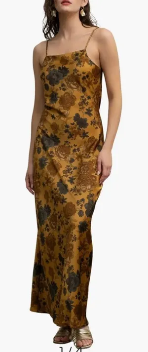 Blu Pepper Gold Floral Satin Slipdress thumbnail 1