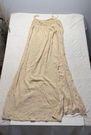 Free People Crochet Lace Cotton Maxi Dress Beige Tan Side Button Size S 4667 thumbnail 1