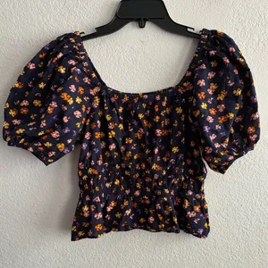 Madewell Puff-Sleeve Square Neck Smocked-Waist in Aloha Floral Crop Top S thumbnail 11