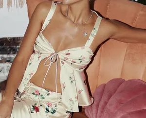Princess Polly Cream Satin Floral Tie-Front Cami thumbnail 2