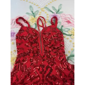 Pomuyoo Red Sequin Lace Up Back Mini Dress Party Cocktail Formal Gown 5y thumbnail 6
