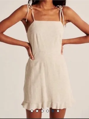 Abercrombie & Fitch Natural Tie-Shoulder Ruffle Mini Dress thumbnail 2
