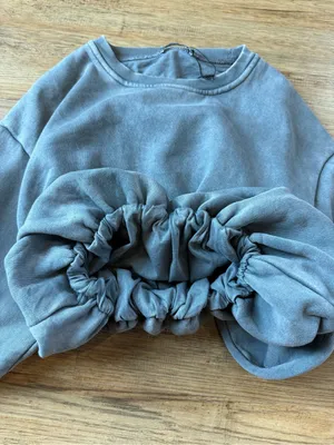 Zara Washed Slate Cropped Sweatshirt in Gray Small thumbnail 4