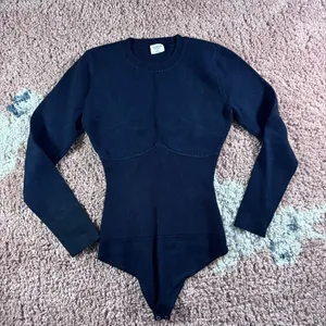 Abercrombie & Fitch Ribbed Knit Thong Bodysuit Long Sleeve Women's Size M Black thumbnail 3