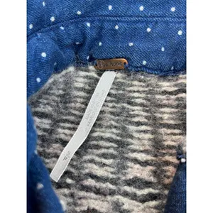 Free People Polka Dot Denim Button Down Shirt Fair Isle Knit Yoke Blue western thumbnail 5