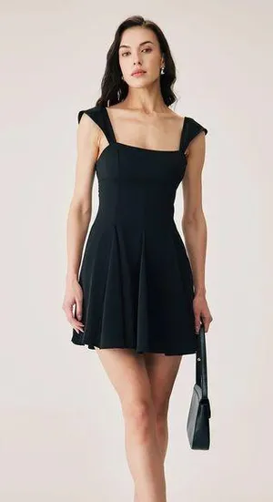 RIHOAS Black Square Neck Pleated Mini Dress 49 Size M thumbnail 1