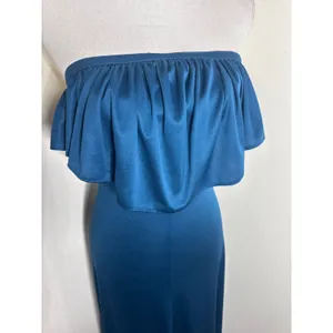1970s Disco Era Teal Ruffle Flounce Strapless Maxi Dress – True Vintage/Handmade thumbnail 2