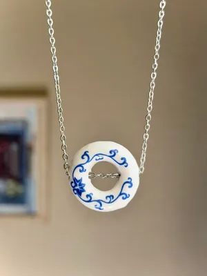 Handmade round donut ceramic bead unique boho fairy simple necklace💙 thumbnail 3