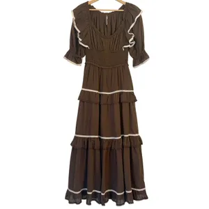 Anthropologie Puff Sleeve Scoop Neck Tiered Maxi‎ Dress S Cottage Ruffle Smocked thumbnail 2