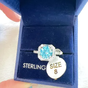 925 sterling silver blue diamond 💎 diamond ring 💍 no box thumbnail 4