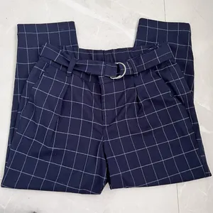A New Day plaid Tapered crop Pants High Rise Size 14 Navy Blue Belted NEW thumbnail 2