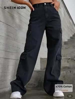 SHEIN Black Cargo Boyfriend Jeans thumbnail 1