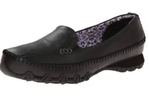 Skechers Black Slip-On Loafer with Purple Patterned Lining thumbnail 1