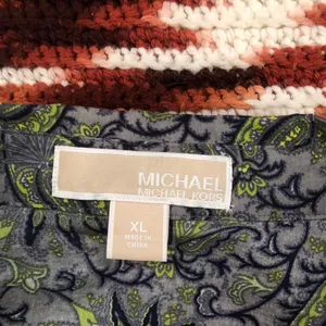 Michael Kors Green blue purple paisley button up down shirt top blouse long sleeve office siren corporate core boho-XL thumbnail 3