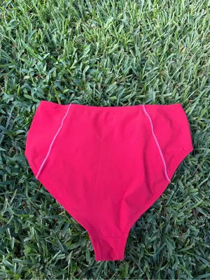 Lacoste Technical Jersey High Waist Bikini Bottom Red Pink Logo US 6 Small thumbnail 7