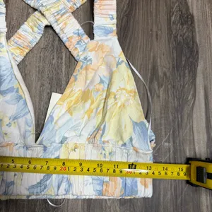 Abercrombie & Fitch White Floral V-Neck Crop Cami with Yellow & Blue Blooms thumbnail 6