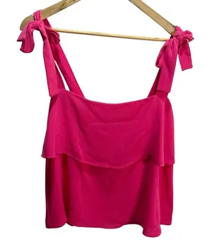 Entro Pink Layered Tank Top S Blouse Tie Straps‎ Girly Flowy thumbnail 1