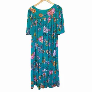 Bechamel Floral Maxi House Dress S Turquoise Pink Boho Cottagecore Artisan Folk thumbnail 6