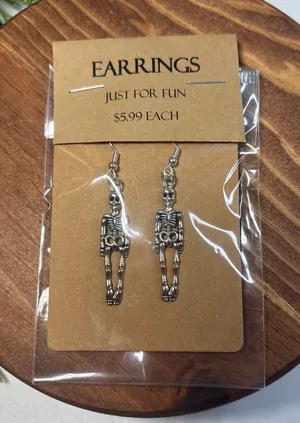 Metal Skeleton Earrings! Silver thumbnail 1