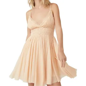 NWOT Free People Peach Delia Slip Sun Dress Spaghetti Straps Peach Sz M thumbnail 1