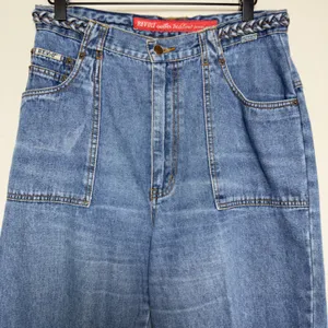 VTG‎ 90s Revolt Women Jeans Blue Bareback Braided Waist Wide Leg Carpenter Retro thumbnail 2