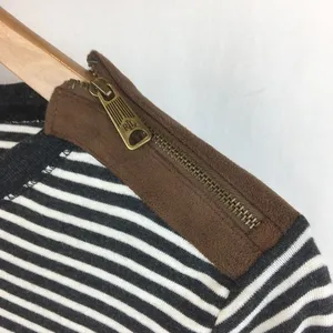 Lauren RL Black & White Striped Leather Elbow Patch Long Sleeve Tee L thumbnail 6