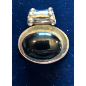 Vintage Black Onyx Cabochon Sterling Silver Slide Pendant Mexico 18g Modernist thumbnail 2