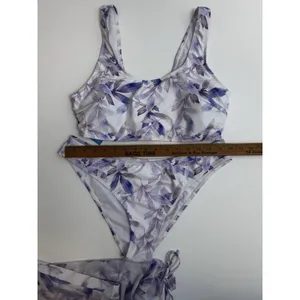 Cupshe Women’s L Floral 3-Pc Bralette Bikini Mesh Skirt CAA12L3A008CV thumbnail 4