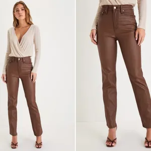 LULUS Sexy Chic Faux Vegan Leather Date Night Straight Leg High Rise Denim thumbnail 5