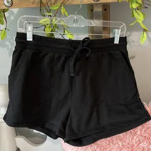 The Comfy Black Knit Shorts Elastic Drawstring Waist Cotton thumbnail 5