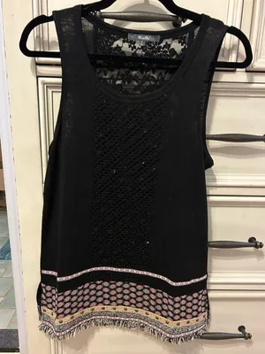 Miss me boho embroidered studded fringe bottom lace back tank top thumbnail 2
