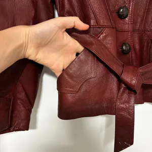 Womens Genuine Leather Belted Blazer Jacket Burgundy Size‎ Small thumbnail 10