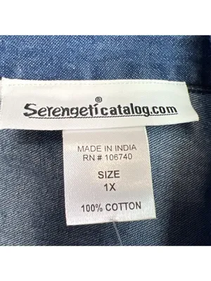 Vtg 90s Serengeti Catalog Sz 1X Blue Chambray Denim Top Button Front 3/4 Sleeves thumbnail 7