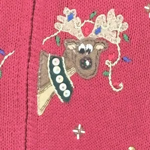 Vintage Heirloom Collectibles‎ Red Reindeer Christmas Sweater Cardigan Size 16 thumbnail 6