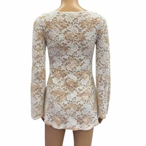 T Party Floral Lace Sheer Long Sleeve Tunic Top Womens Small thumbnail 5