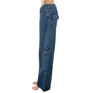 Edikted Women's Blue High Rise Baggy Wide Leg Cargo Denim Jeans Pants Size M thumbnail 2