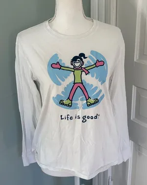 Life Is Good Tshirt Long Sleeve‎ Snow Angel Sleep Shirt size Small thumbnail 1