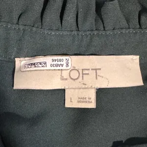 LOFT Flutter Sleeve Smocked Yoke Blouse Medium Green Long Sleeve Top thumbnail 6