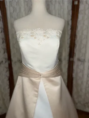 Beautiful Vintage 90s Michaelangelo Strapless Two-Tone Satin Wedding Gown thumbnail 2