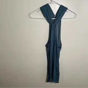 Loft Sleeveless Blouse Blue Green Knot Keyhole Twist‎ High Neck thumbnail 3