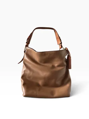 Dooney & Bourke smooth leather large hobo handbag mustard brown leather large thumbnail 3