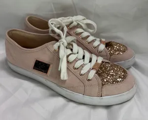 G BY GUESS Sneaker 9M Blush Pink Faux Suede Glitter Toe Low Top Sparkle Comfort thumbnail 1