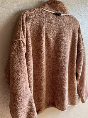 J.Crew Cozy Teddy Fleece Half-Zip Pullover Light Brown‎ with Neon Zip size XXL thumbnail 5