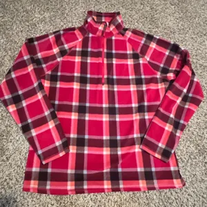 Eddie‎ Bauer Womens Red Plaid Fleece Quarter Zip Pullover Mock Neck Large thumbnail 1
