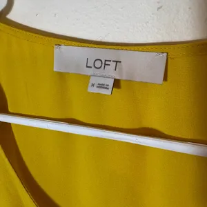 LOFT Long Sleeve‎ Ruffle Sleeve V-Neck Blouse Top Size Medium Mustard Yellow thumbnail 3