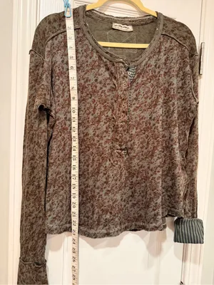 NWOT Free People We The Free Size XS Floral Stripe Henley Top Long Sleeve Boho thumbnail 7