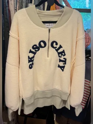 NWT Free People Tricia Fix Ski Society Quarter Zip - ivory white navy - Large thumbnail 6